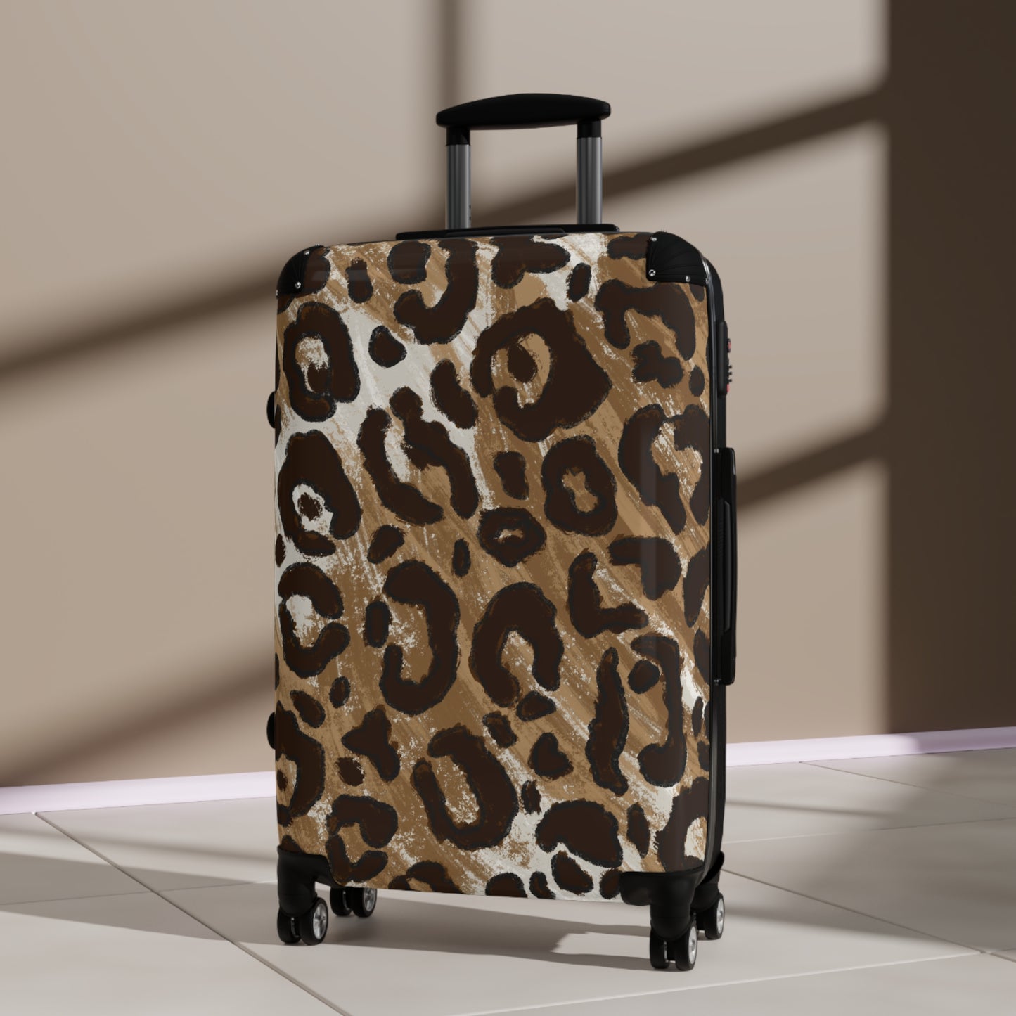 Leopard Print Durable Luggage with Wheels & Lock
