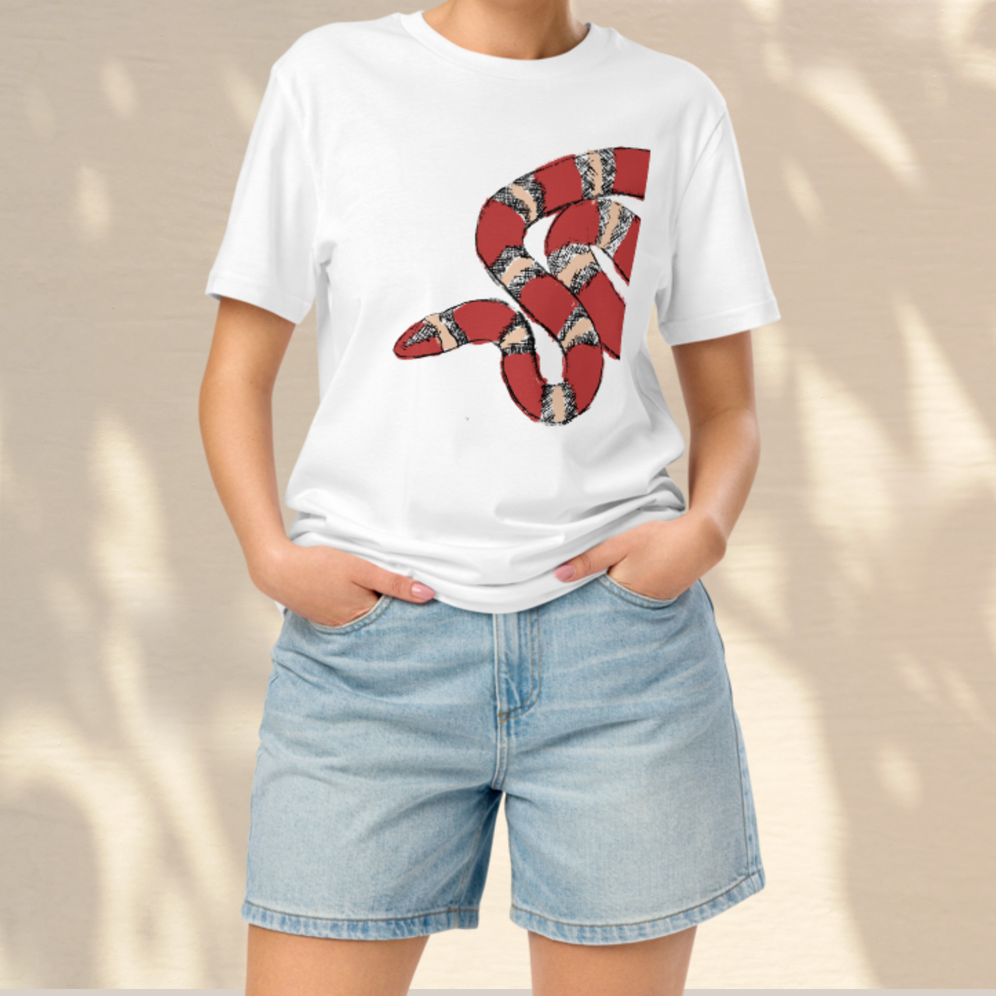 Unisex Snake Sketch T-Shirt, 100% Organic Cotton Graphic Tee, Summer Fashion Staple, Hand-Drawn Wildlife Design, Ethical & Stylish Gift Idea