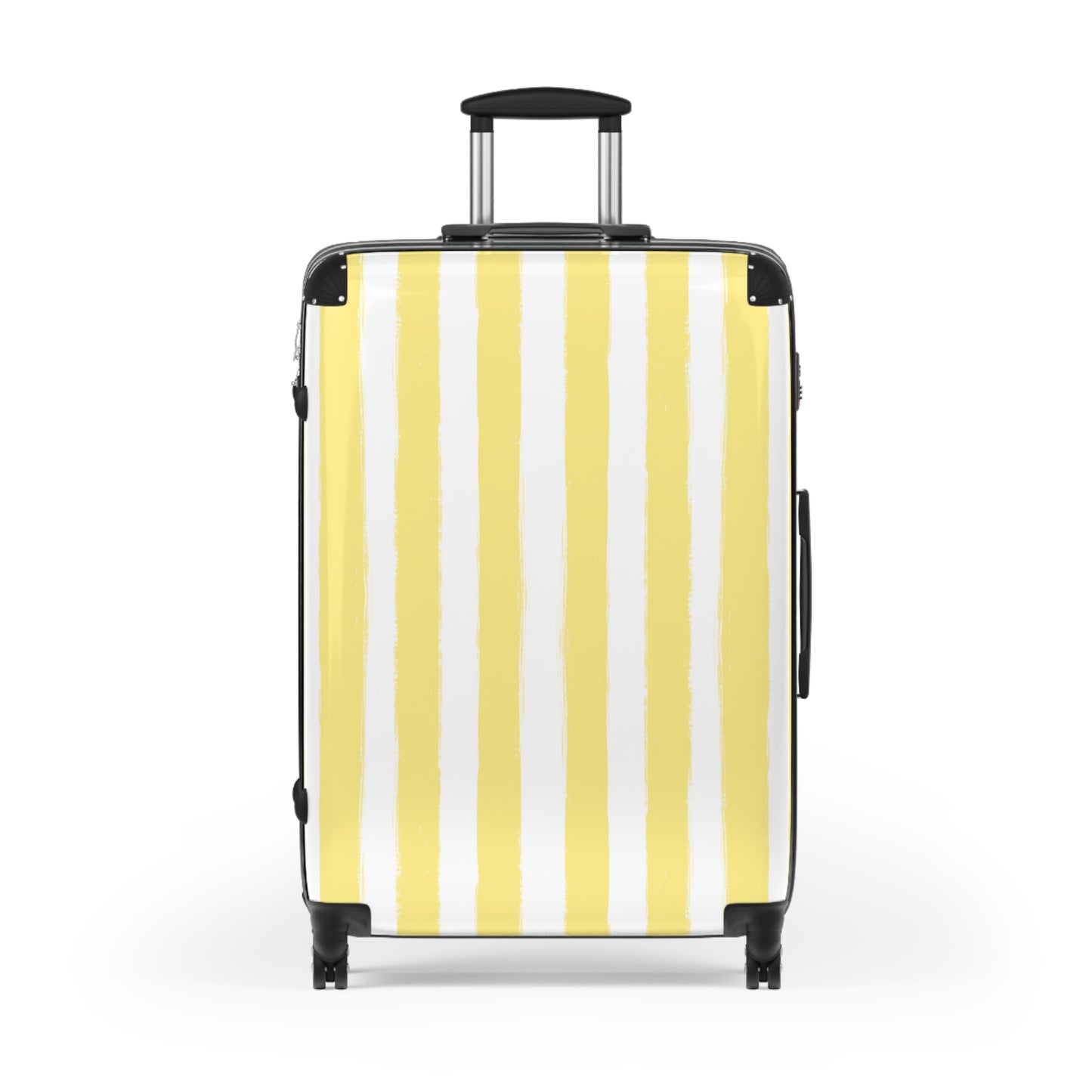 Butter Yellow Striped Spinner Luggage