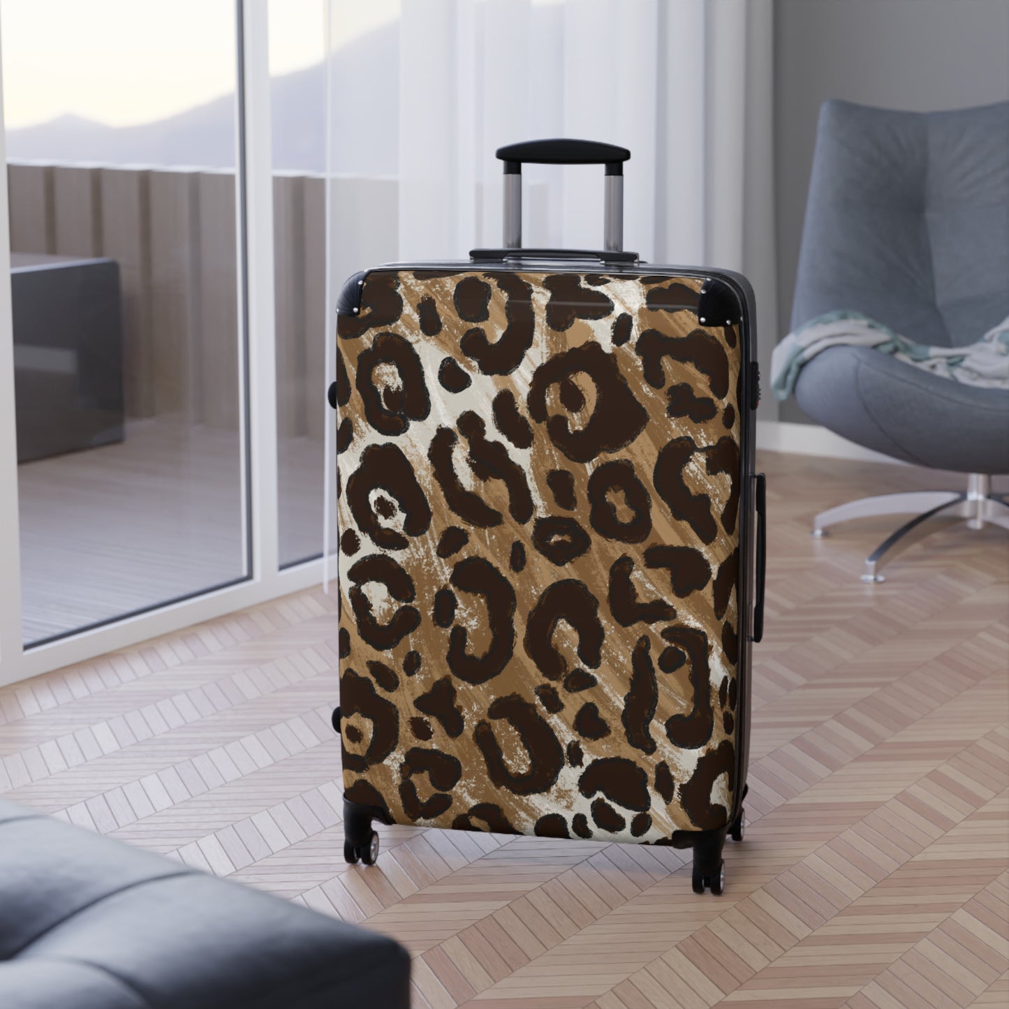 Leopard Print Durable Luggage with Wheels & Lock