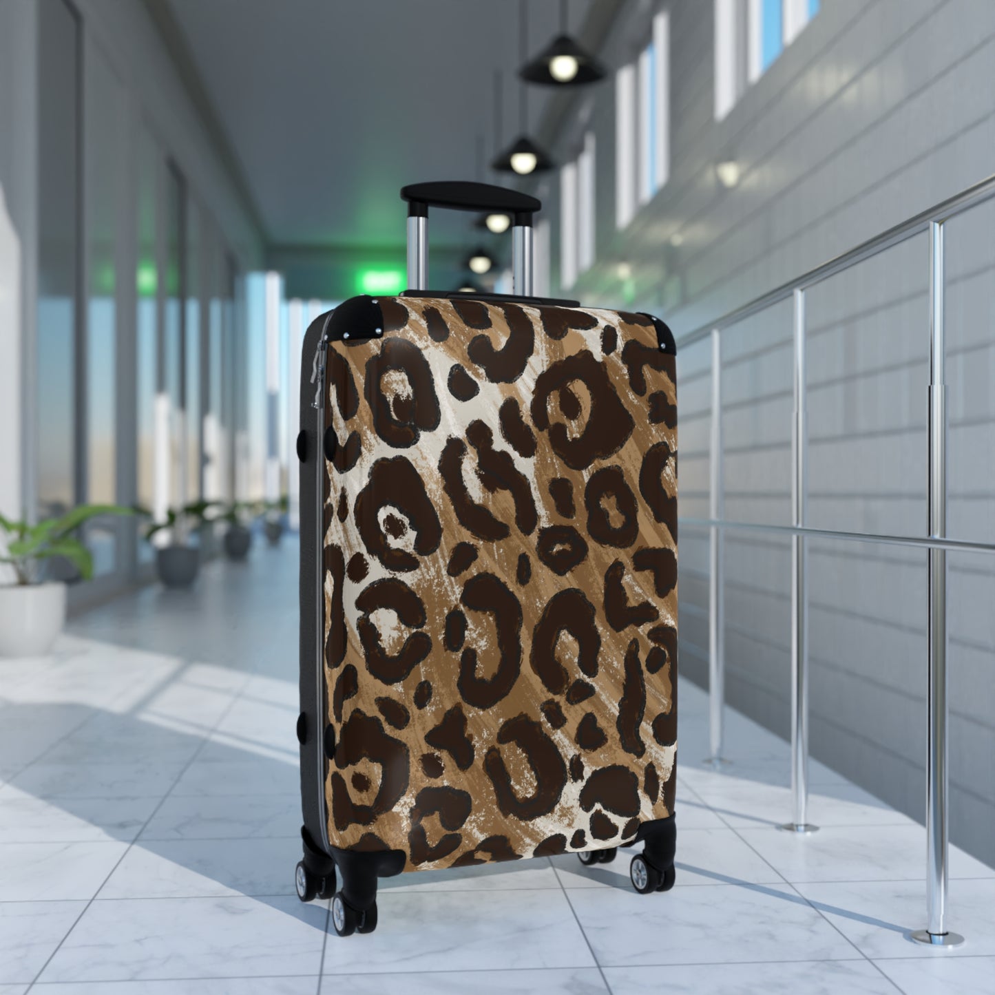 Leopard Print Durable Luggage with Wheels & Lock