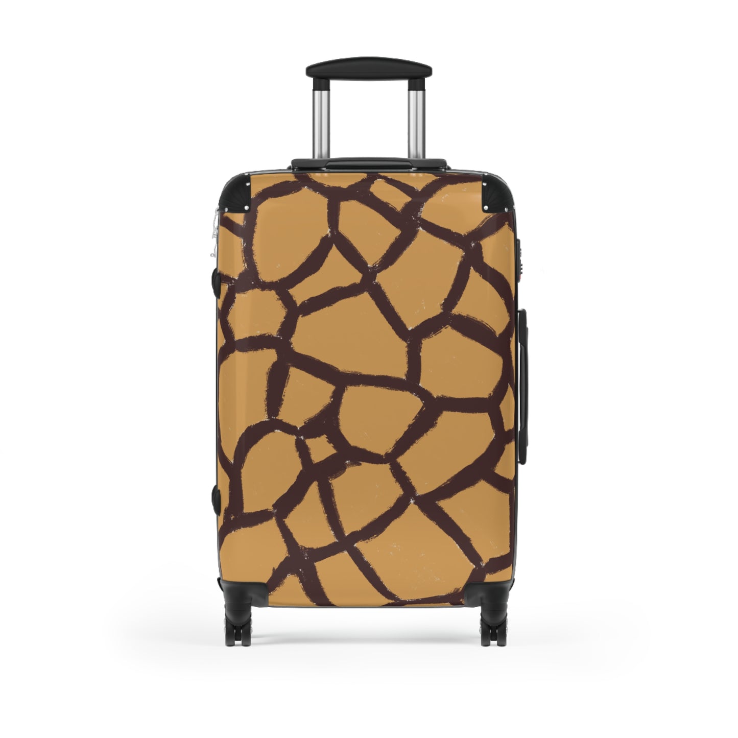 Giraffe print medium spinner suitcase with telescopic handle and 360° wheels, designed by Panther & Palm.