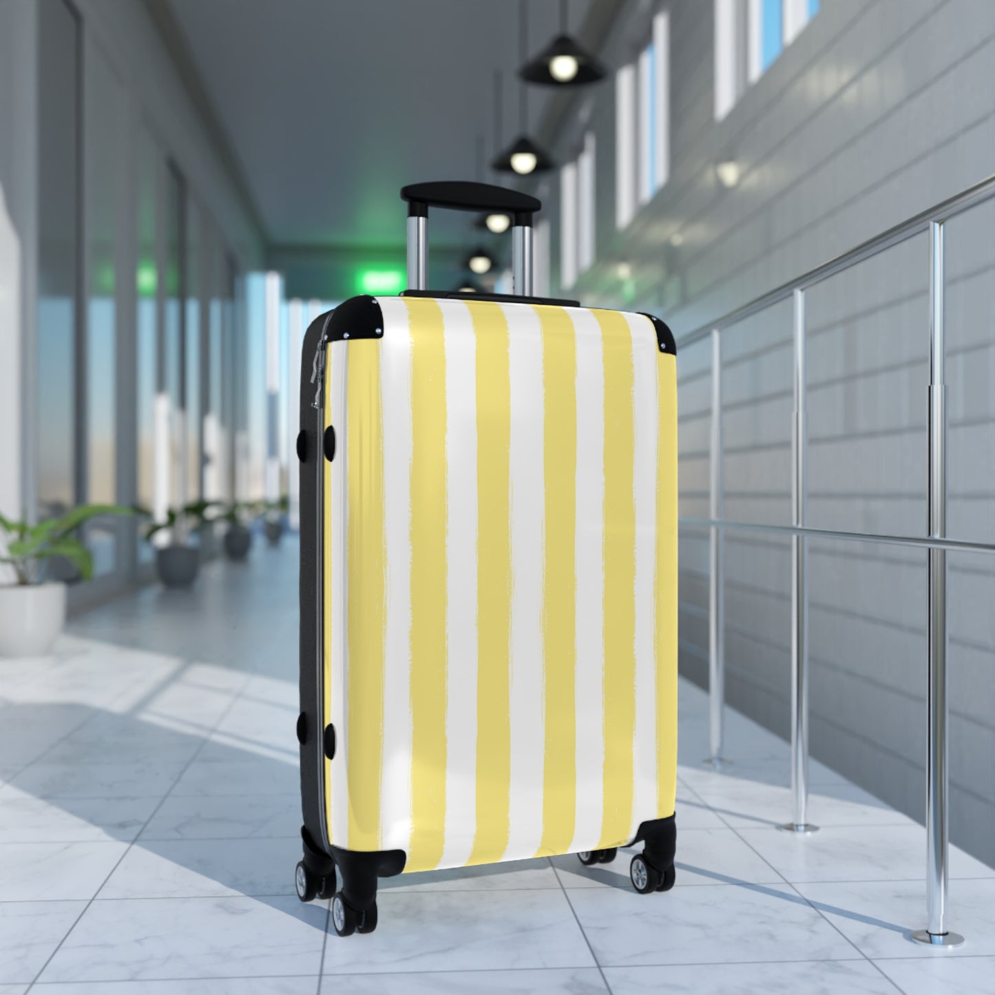 Butter Yellow Striped Spinner Luggage