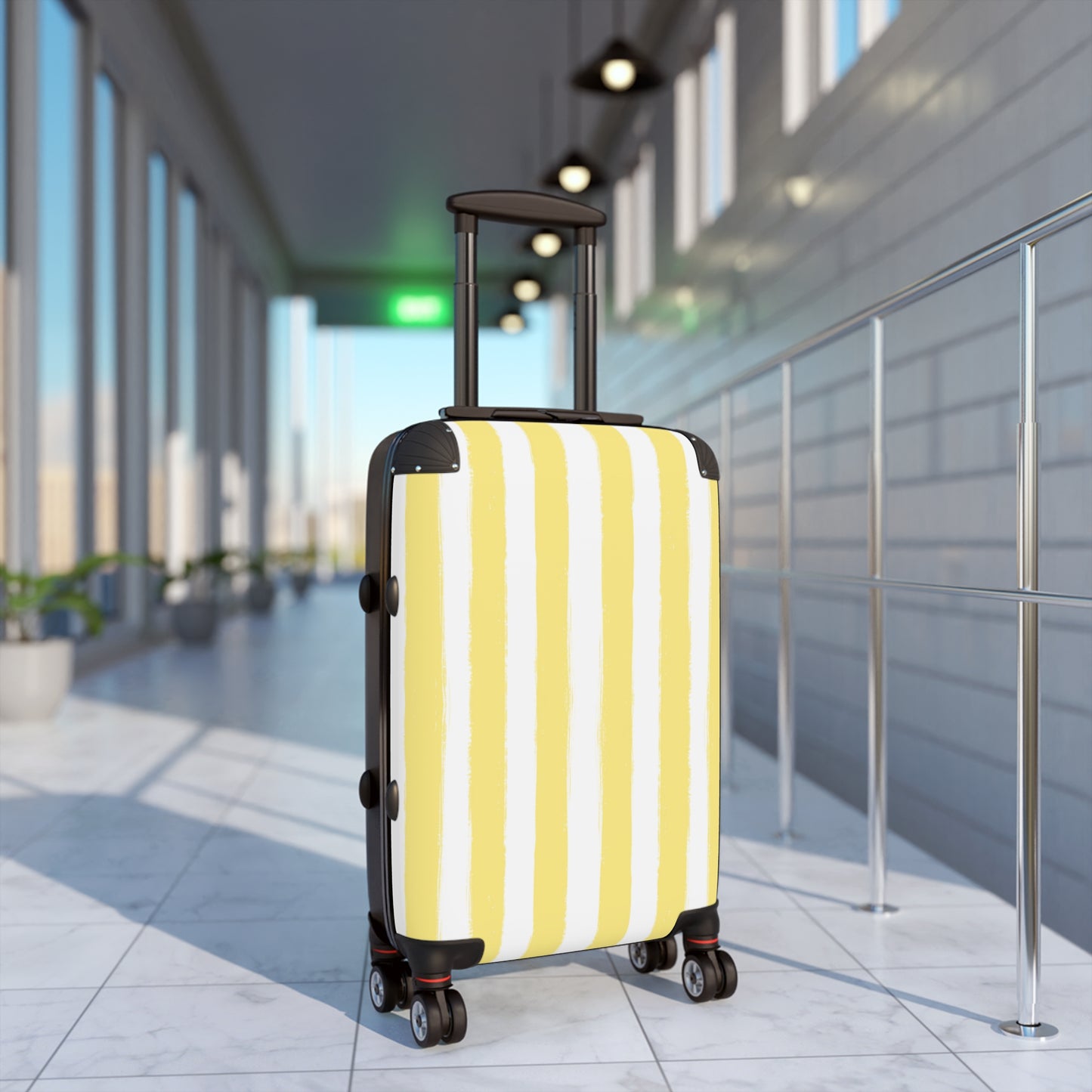 Butter Yellow Striped Spinner Luggage
