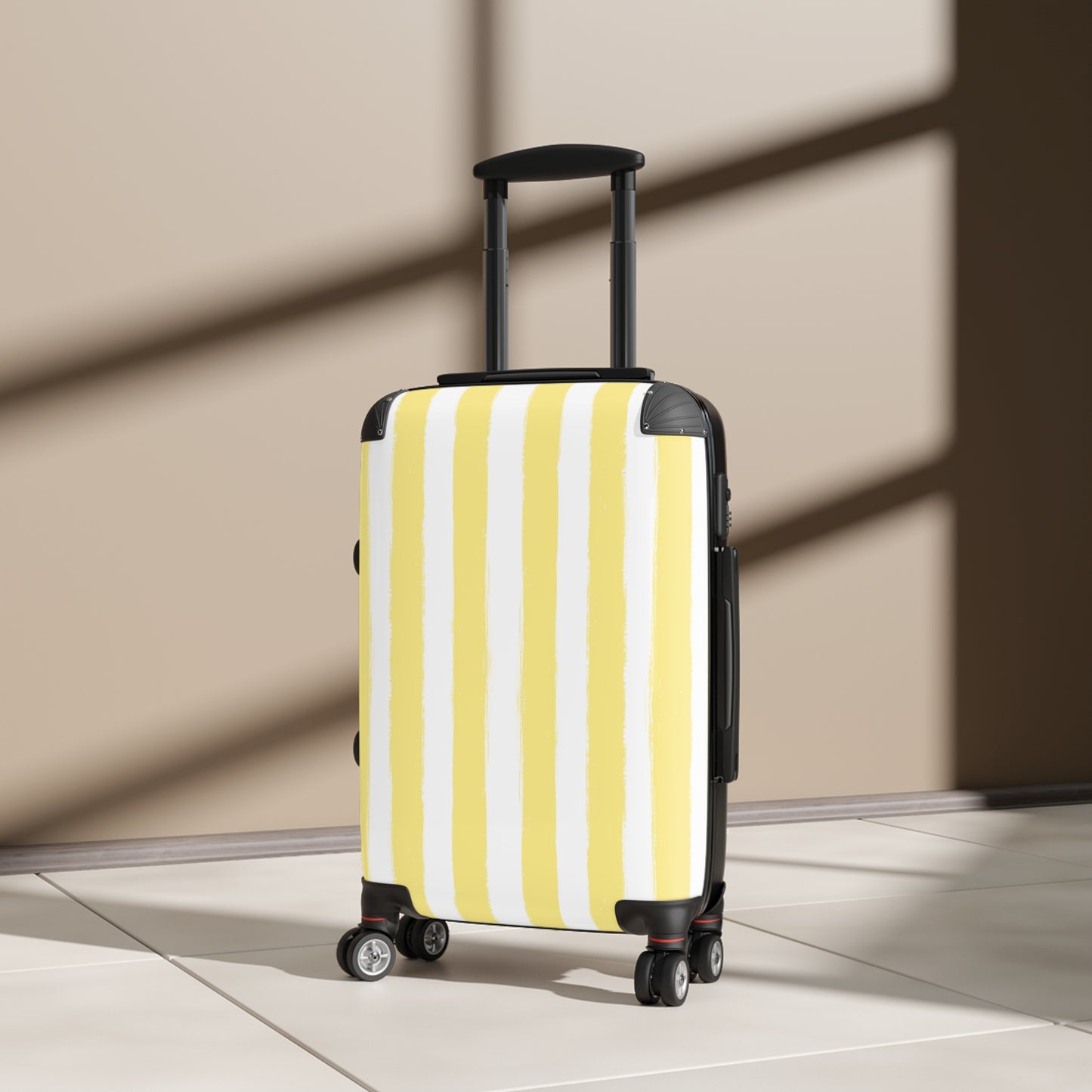 Butter Yellow Striped Spinner Luggage