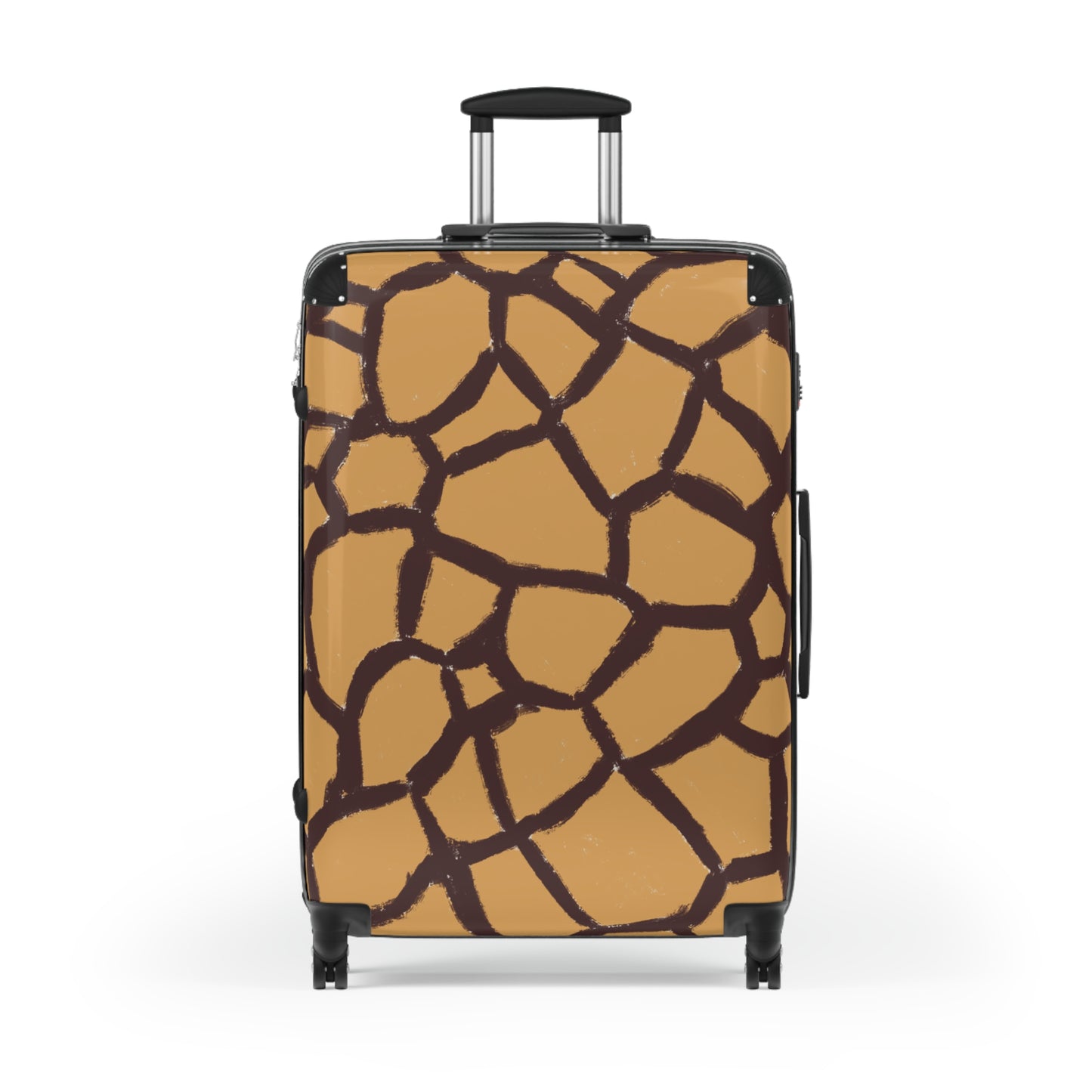 Giraffe print large spinner suitcase with telescopic handle and 360° wheels, designed by Panther & Palm.