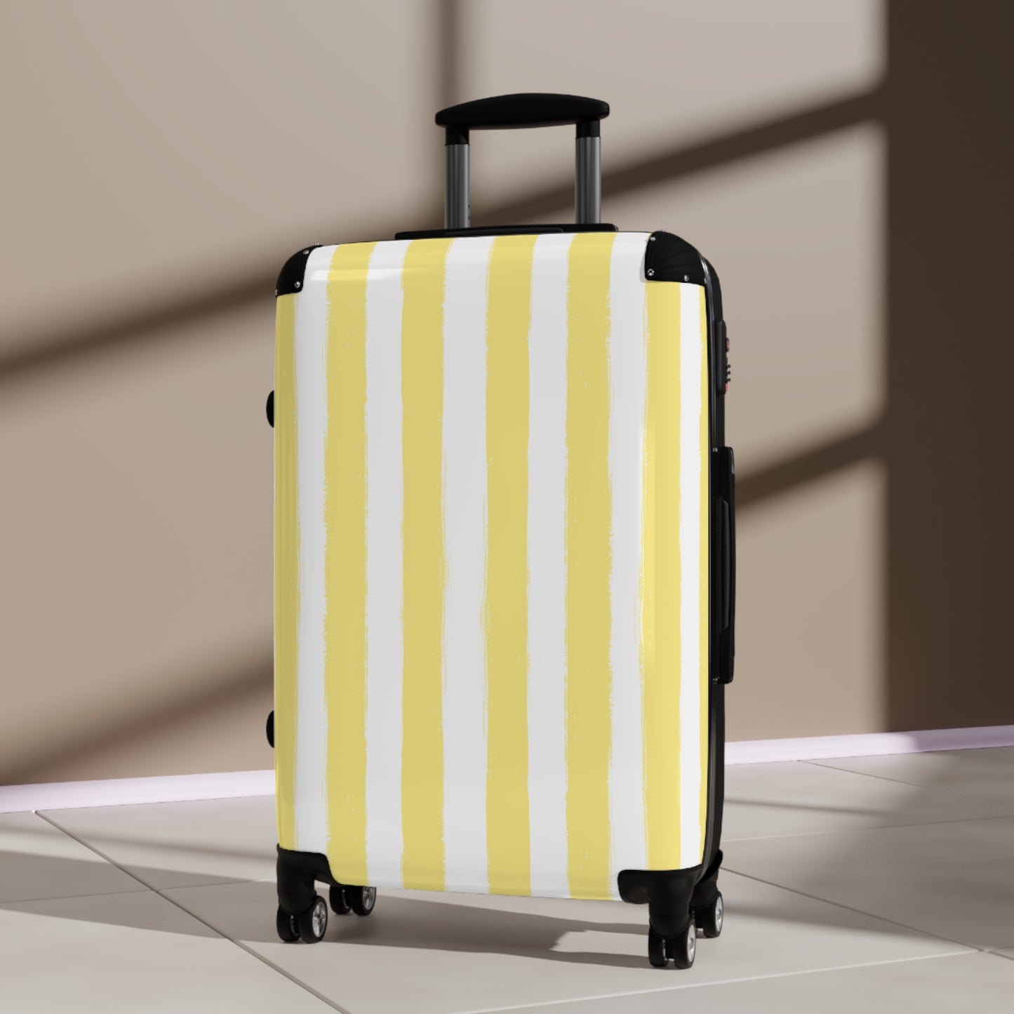 Butter Yellow Striped Spinner Luggage