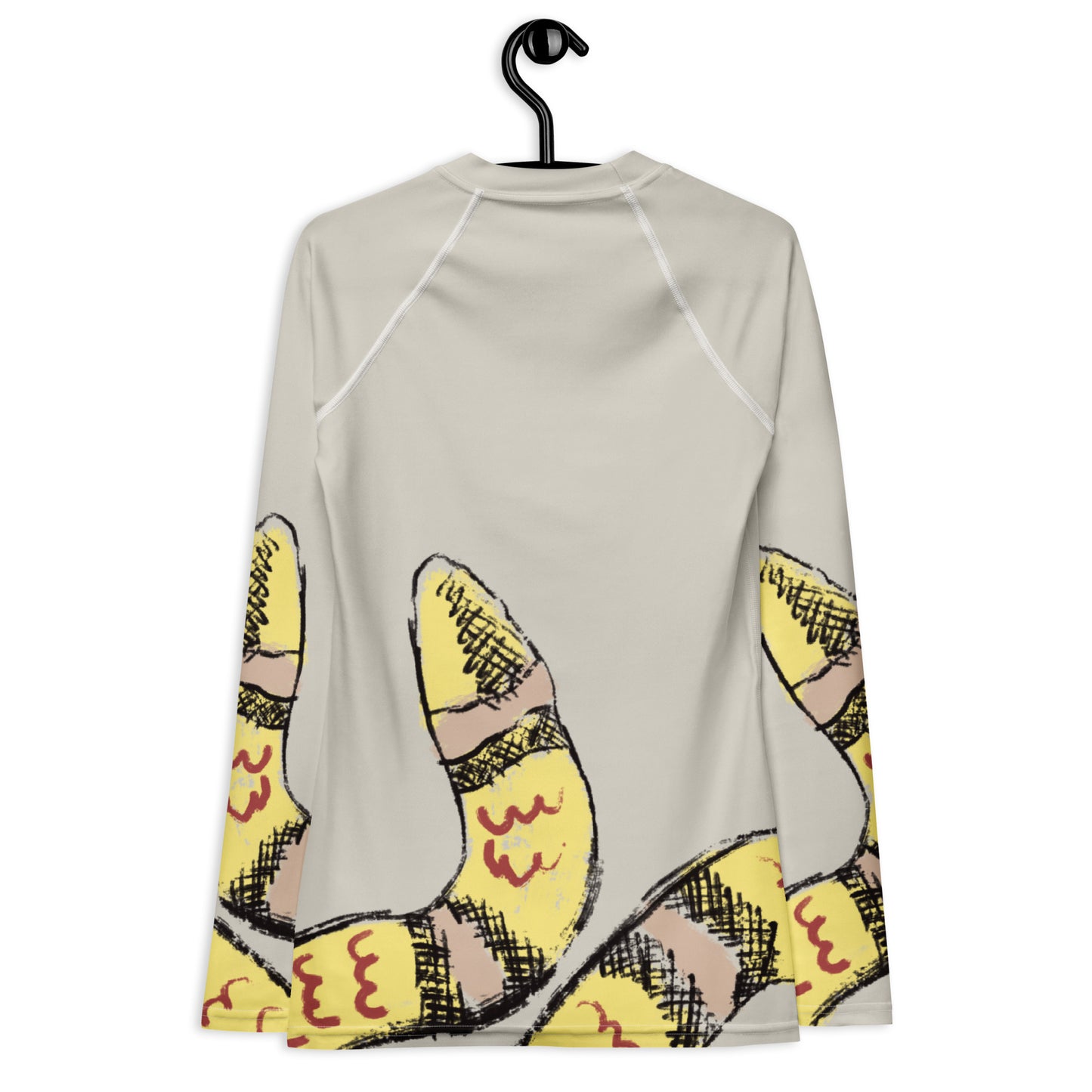 Back view of stylish women’s snake print rash guard top, showing full print and tailored seams for athletic comfort.
