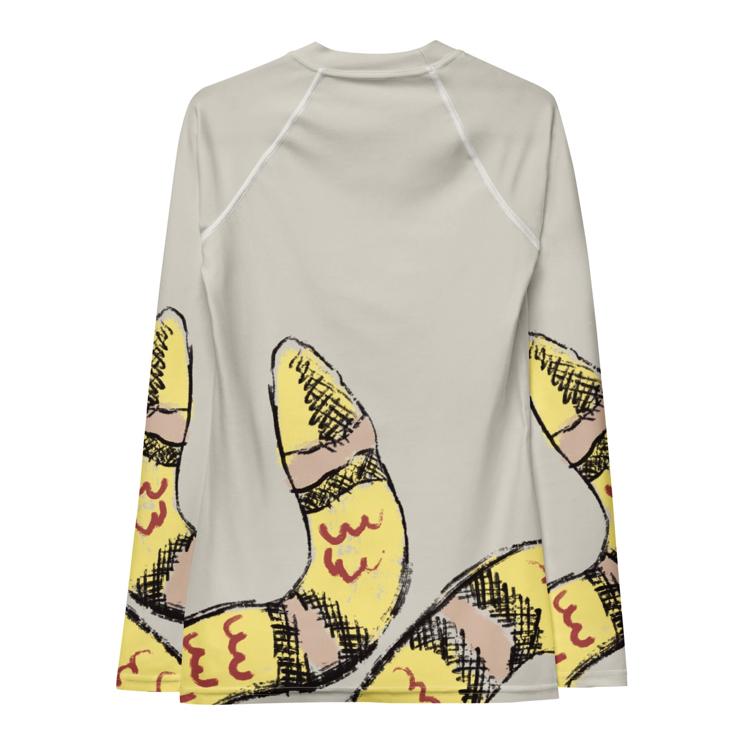 Rash guard top with snake design made for running, training, and ocean sports.