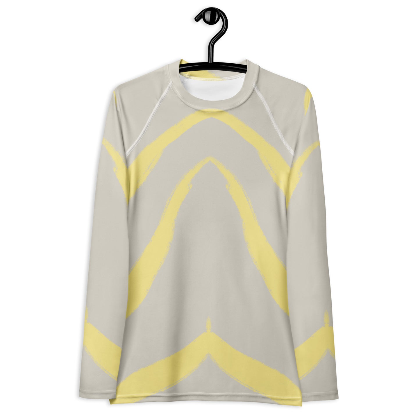 Panther & Palm long sleeve rash guard displayed on hanger, showcasing full-length sleeves, body-hugging fit, and lightweight feel.