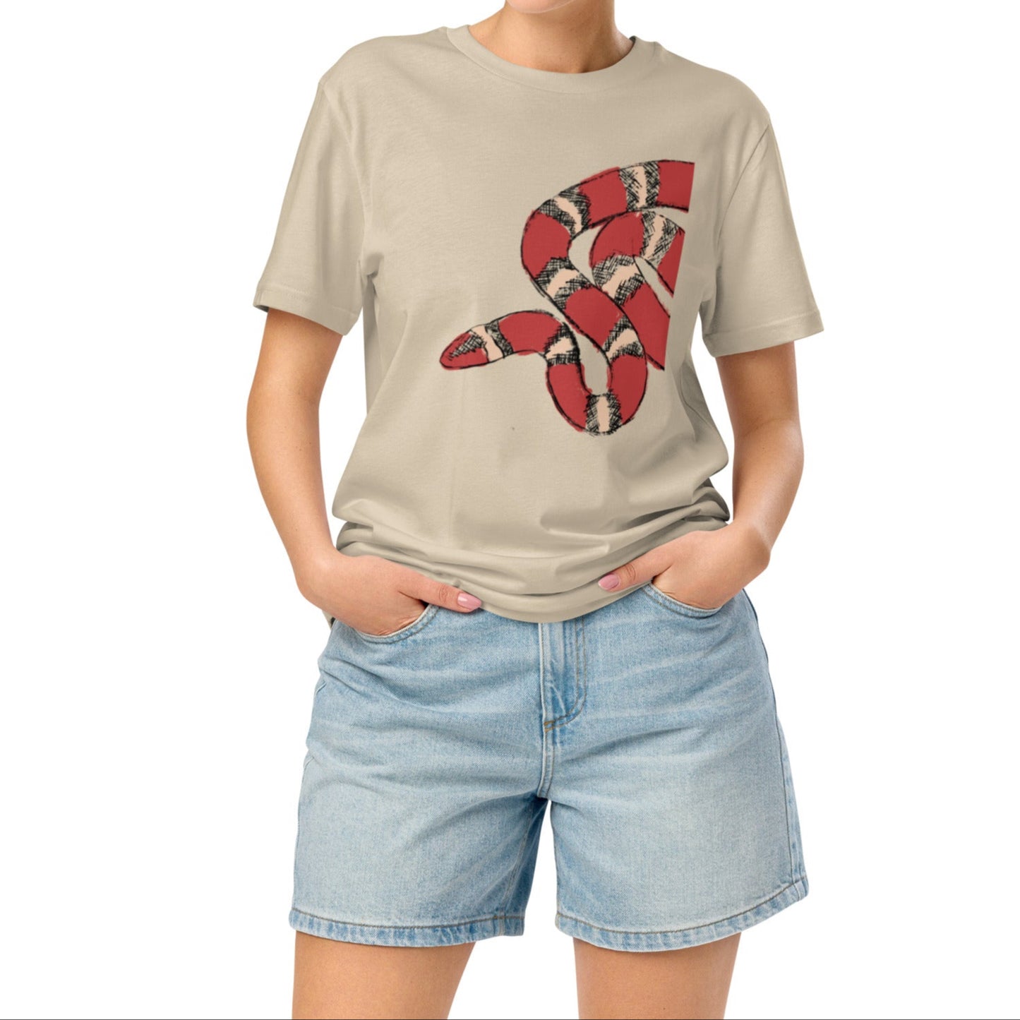 Unisex Snake Sketch T-Shirt, 100% Organic Cotton Graphic Tee, Summer Fashion Staple, Hand-Drawn Wildlife Design, Ethical & Stylish Gift Idea