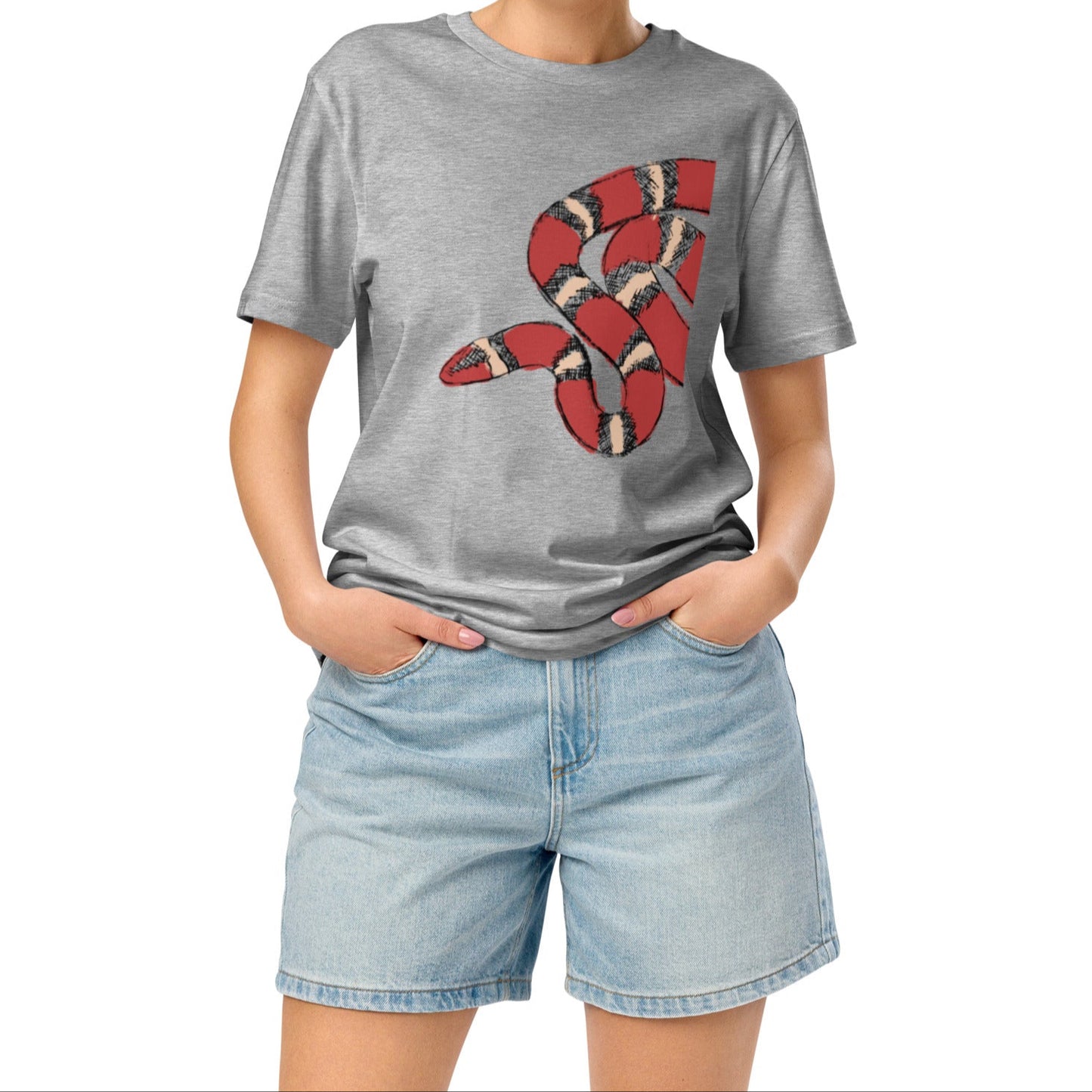 Unisex Snake Sketch T-Shirt, 100% Organic Cotton Graphic Tee, Summer Fashion Staple, Hand-Drawn Wildlife Design, Ethical & Stylish Gift Idea