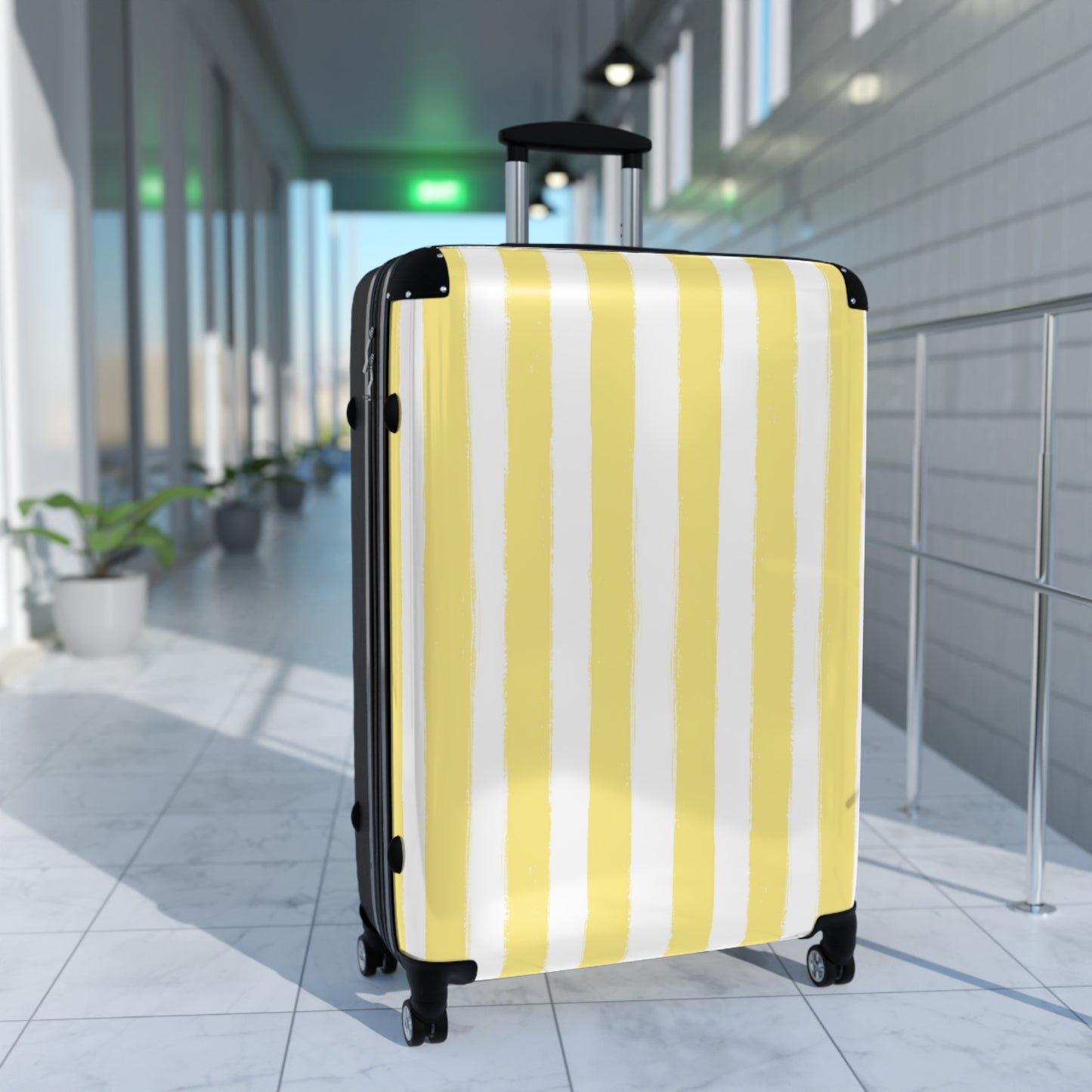Butter Yellow Striped Spinner Luggage