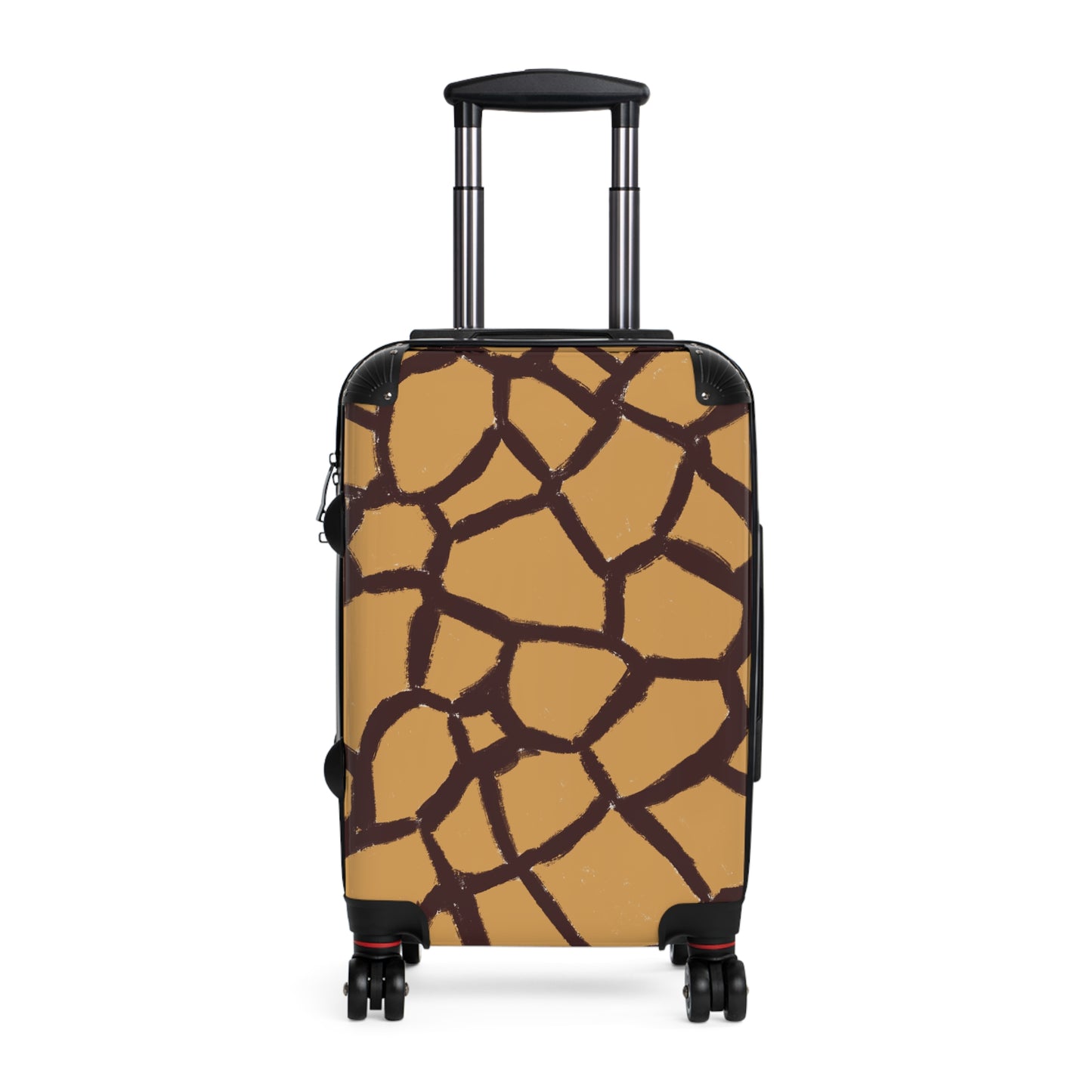 Giraffe print carry-on spinner suitcase with telescopic handle and 360° wheels, designed by Panther & Palm.