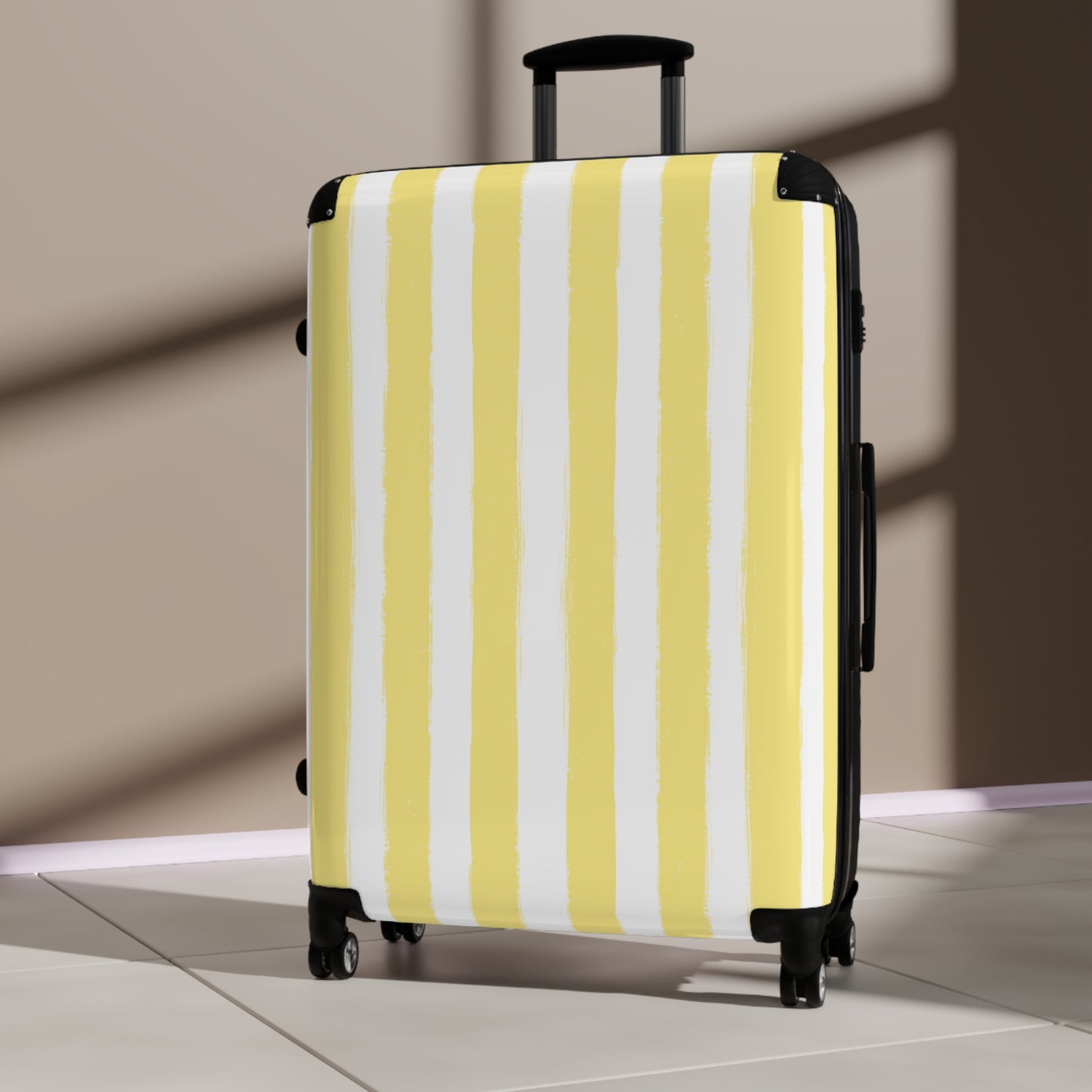 Butter Yellow Striped Spinner Luggage