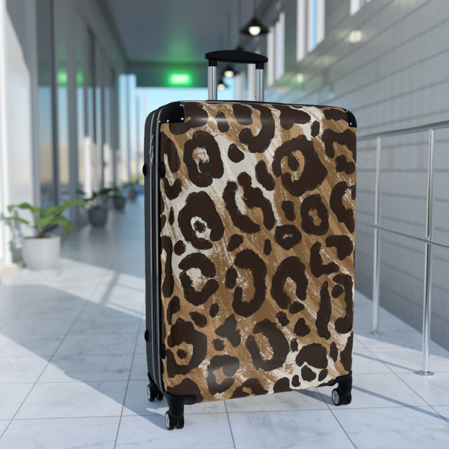 Leopard Print Durable Luggage with Wheels & Lock