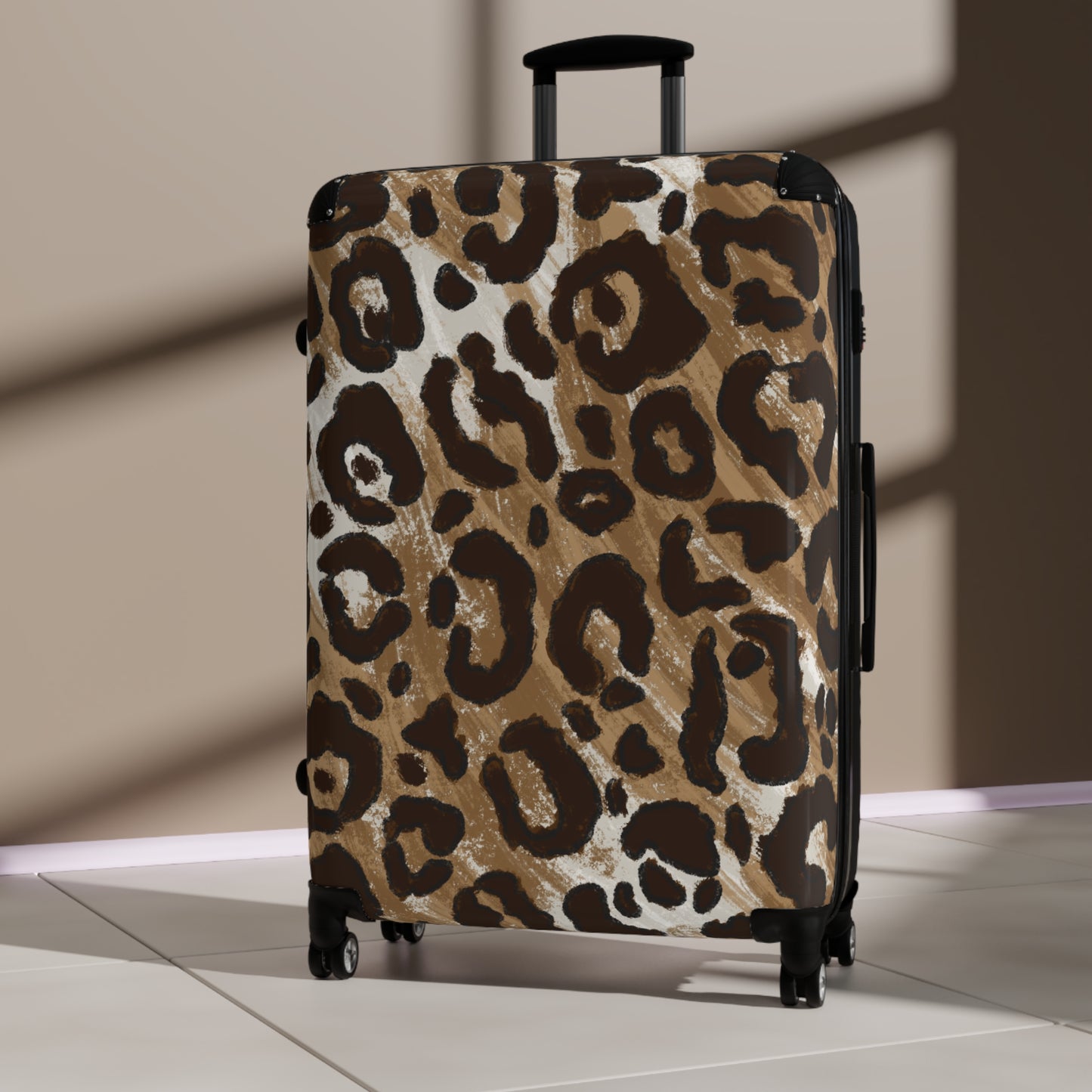 Leopard Print Durable Luggage with Wheels & Lock