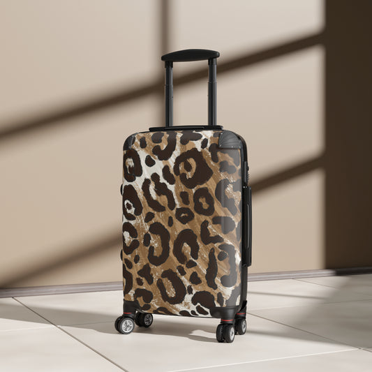 Leopard Print Durable Luggage with Wheels & Lock