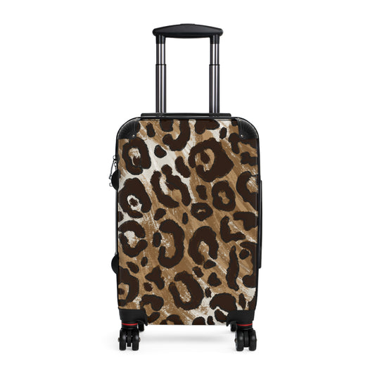 Leopard Print Durable Luggage with Wheels & Lock