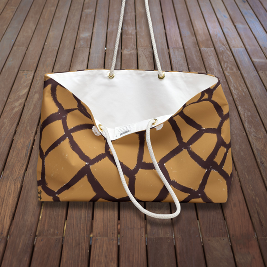 Elegant, lightweight giraffe print tote bag with cotton interior lining, ideal for resort stays and coastal adventures.
