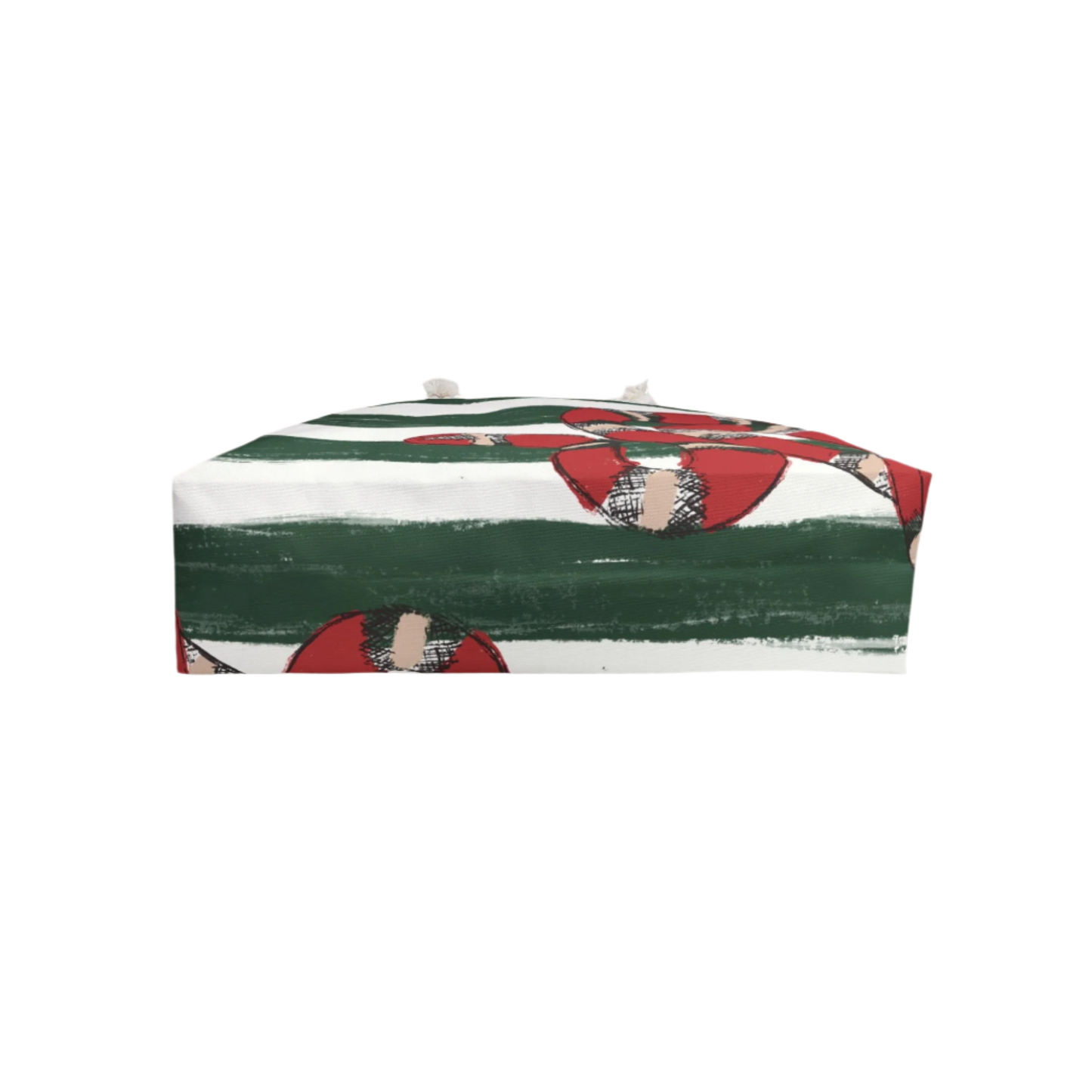 Bottom view of the Snake Stripe Weekender Bag showcasing the continuation of the Breton stripe pattern and snake illustration wrapping around the base.